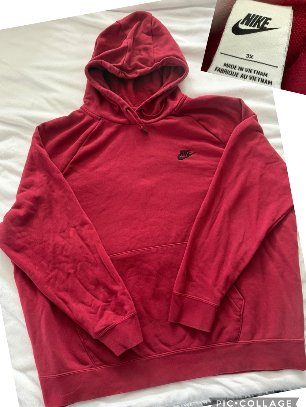 Nike Men’s Deep Red Pullover Hoodie with Small Black Logo